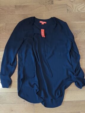 Joe Fresh Black Long-Sleeve Tie-Front Blouse